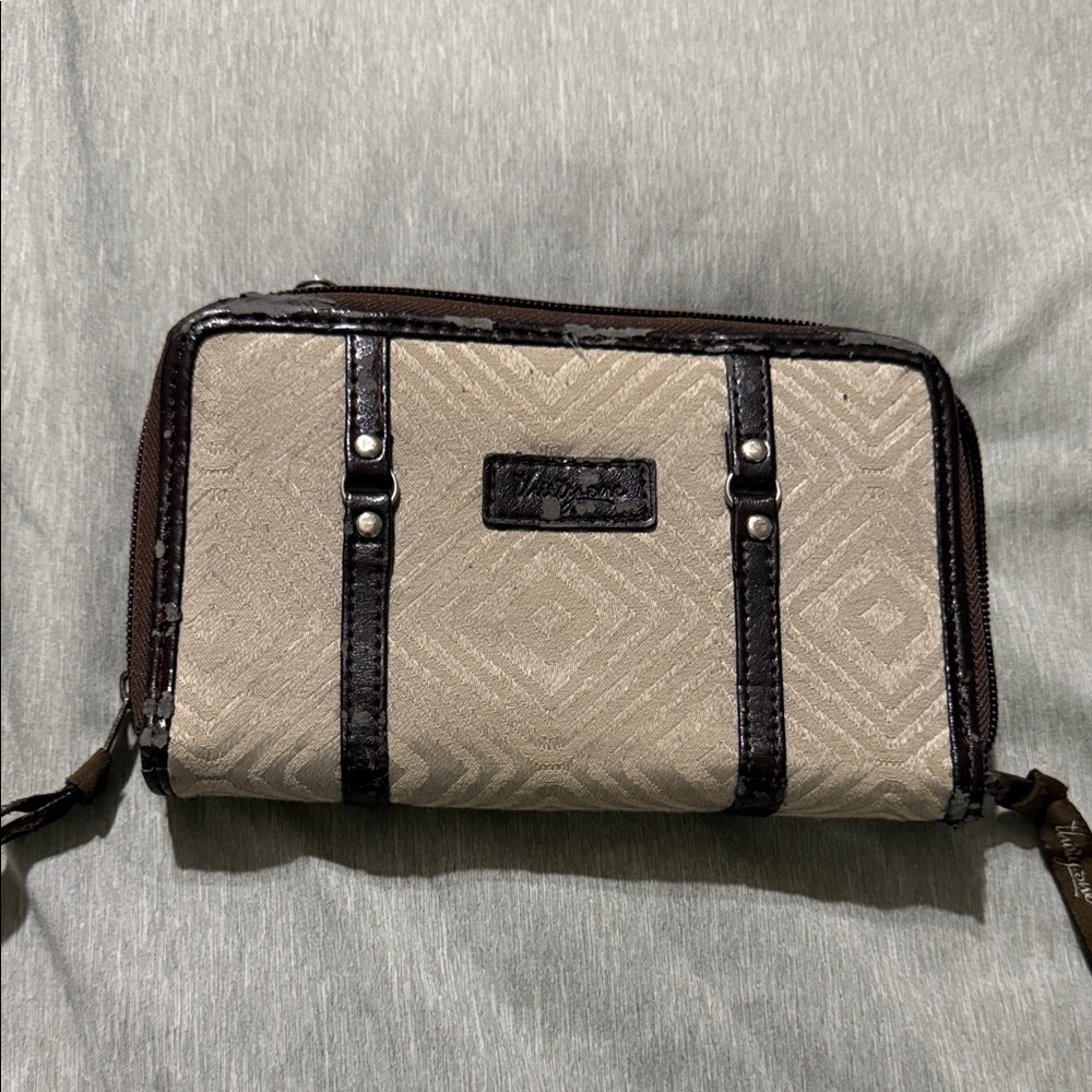 thirty-one Beige and Dark Brown Zip Wallet